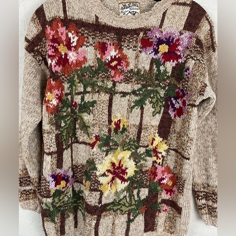 Vintage Heirloom Collectibles Flower Floral Sweater Sz M 80’s,90’s Cottagecore